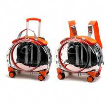 Pet Trolley Case Clear Ventilation Holes Silent Wheels Convenient Portable Cats Dogs Backpack For Travel - Orange - View 7