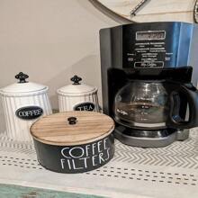 1 pezzo Contenitore portafiltro caffè con coperchio in legno, Contenitore portafiltro caffè, Portafiltro caffè per bancone, Contenitore organizzatore filtri caffè per decorazione bancone bar (Nero)