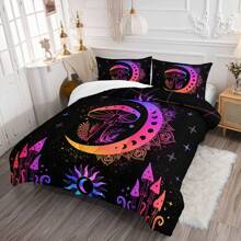 Sun And Moon Comforter Sets ,Mushroom Comforter For Adults Women,Stars Cosmic Planets Bed Set ,Black And Purple Sun And Moon Bedding Boho Sun Moon Astrology Comforter Set With 2 Pillowcases