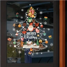 1 件装圣诞节静态窗贴，圣诞树雪人圣诞老人雪花图案玻璃窗贴，卧室门厅客厅门家居装饰墙贴，可移除墙贴，墙面装饰贴，节日装饰 - 彩色 - 查看 4