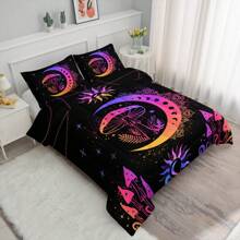 Sun And Moon Comforter Sets ,Mushroom Comforter For Adults Women,Stars Cosmic Planets Bed Set ,Black And Purple Sun And Moon Bedding Boho Sun Moon Astrology Comforter Set With 2 Pillowcases