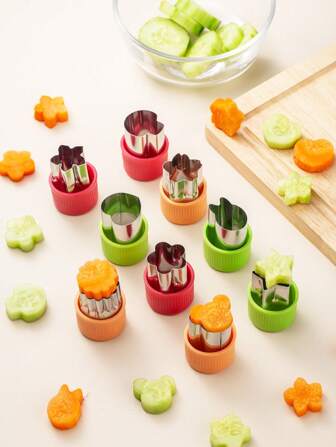 3pcs/9pcs Stainless Steel Cookie Cutters Vegetable Cutter Mold Biscuit Stamper For Infant DIY Food