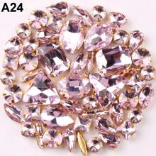 50颗/包，AB彩、非AB彩、彩虹色、混合形状手工缝制玻璃水钻，带扁平金色金属底座和孔，闪亮水晶DIY配件缝纫材料，可用于装饰衣服、连衣裙、包包、鞋子、胸针、耳环、手工艺品。 - Shapes mix - 查看 12