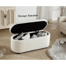 WAHSON OFFICE CHAIRS 1 قطعة مقعد تخزين من الفرو الاصطناعي واتسون قابل للطي، سعة تخزين 120 لتر، مقعد أحذية، أريكة غرفة نوم للمدخل/غرفة المعيشة/غرفة النوم، أسود\بيج - بيج - مشاهدة 5