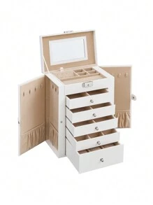 SONGMICS 6-Tier Jewelry Box With 5 Drawers, Large Storage Capacity, With Mirror, Lockable, Jewelry Storage Organizer, Gift For Loved Ones, For Watches, White - White - View 2