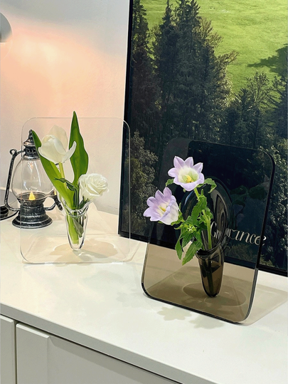 1 pieza Versión transparente mejorada, marco de fotos acrílico creativo, florero, adecuado para decoración del hogar, dormitorio y oficina (se envía sin flores), decoración del hogar, decoración de la habitación, florero, florero de vidrio
