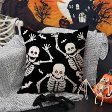 2件装万圣节枕套万圣节快乐白色骷髅装饰枕套万圣节快乐沙发床户外车饰单面无枕芯 - 黑與白 - 查看 6