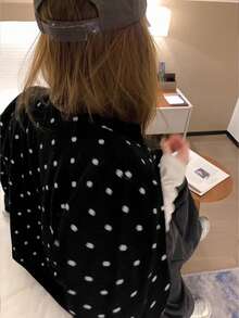 Polka Dot Pattern Vest, Women's Casual Long Sleeve Knit Cardigan, Spring