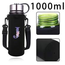 1 pieza Funda aislante para botella de agua con estampado floral y de letras en color rosa, se ajusta a botellas de 550ml/750ml/1000ml/1500ml, hecha de nailon impermeable con correa ajustable, adecuada para senderismo, camping, deportes - Negro - Ver 12