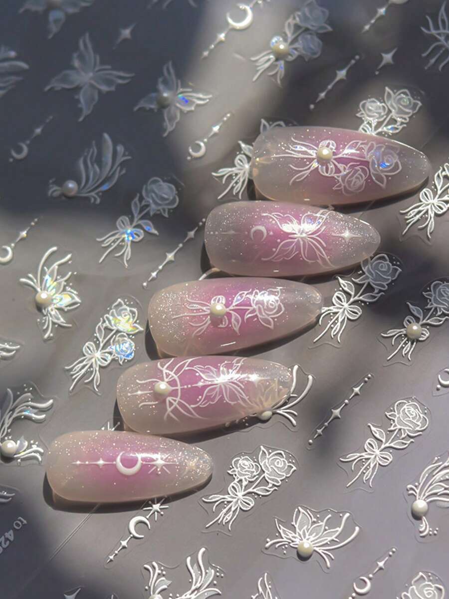 Beautizon Nailartlab 1 pièce Autocollants d'art pour ongles en forme d'étoile/lune/papillon, accessoires DIY, style Y2K, demi-cercle perle 5D Autocollants de décoration pour ongles - Multicolore - Voir 1