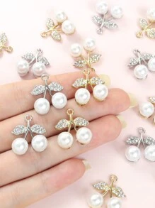 10 件夏季流行樱桃造型饰品，镶嵌闪亮水钻和人造珍珠，百搭优雅项链耳环等链条首饰 DIY 甜美可爱水果吊坠 - 适合日常佩戴，是送给朋友和亲人的贴心礼物 - 櫻桃 - 查看 5