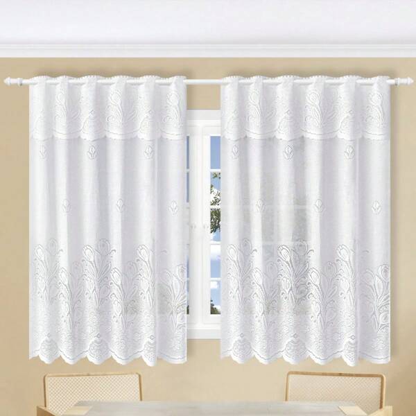 Cortina de Renda de Cozinha Tulipas 2m x 1,30m + 30cm de Bandô