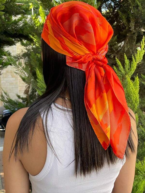 1 pièce Foulard en soie orange léger pour femmes, foulard carré de 70 cm en soie décontracté et pour l'extérieur