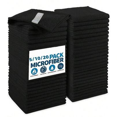 HYER KITCHEN 5/10/20pcs Black Cleaning Dish Cloth Towel Set, Super Soft & Quick Dry