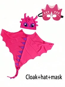 Kostium na imprezę świąteczną/Halloweenową, peleryna, kapelusz, maska - element dinozaura, dziecięcy szal na występ na festiwalu, kostium cosplay na imprezę świąteczną, prezenty festiwalowe na Boże Narodzenie i Nowy Rok, kostium dla dzieci na Halloween, kostium dla dzieci