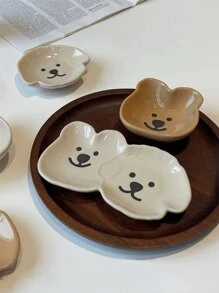 1 pieza Plato cerámico para dipping de dibujo animado lindo, plato pequeño para botana casera, plato para vegetales, plato para escupir huesos, plato para salsa, condimento, mantequilla, ensalada - Estilo 1 - Ver 1