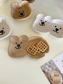 1 pieza Plato cerámico para dipping de dibujo animado lindo, plato pequeño para botana casera, plato para vegetales, plato para escupir huesos, plato para salsa, condimento, mantequilla, ensalada - Estilo 1 - Ver 4