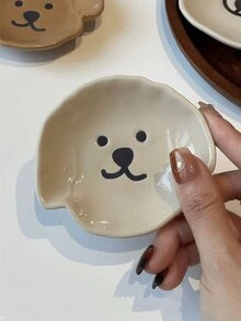 1 pieza Plato cerámico para dipping de dibujo animado lindo, plato pequeño para botana casera, plato para vegetales, plato para escupir huesos, plato para salsa, condimento, mantequilla, ensalada - Estilo 1 - Ver 3