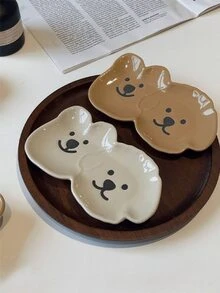 1 pieza Plato cerámico para dipping de dibujo animado lindo, plato pequeño para botana casera, plato para vegetales, plato para escupir huesos, plato para salsa, condimento, mantequilla, ensalada - Estilo 1 - Ver 7