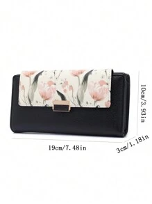 New Coffee Color Long Wallet, 2024 Autumn/Winter European And American Fashion Ink Painting Lemon High-Quality PU Leather Large Capacity Clutch Bag, Multi-Card Slots Folding Mobile Phone Wallet, Fashionable Niche Women Party Gift Luxury Card Holder Purse Multifunction Convenient - Black - View 3