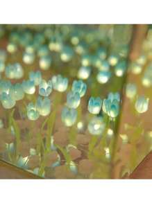 21 Diy Cubo De Rubik Lámpara Noche De Tulipanes Con Espejo,Flor Lámpara de noche de tulipán,noche pequeña tridimensional creativa ,Flor Lámpara de noche de tulipán, lámpara LED de espejo infinito, tulipanes, decoración de producto terminado, luces artificiales,  lámpara de mesita de noche Regalo para novia, niños DIY, regalo de cumpleaños, decoración de la habitación 12*12*12CM - Azul - Ver 7