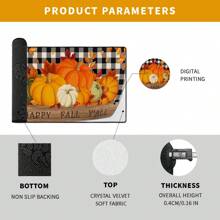 1pc Autumn Pumpkin Print Carpet, Thanksgiving Pumpkin & Maple Leaf Checkered Rug For Kitchen, Living Room, Entryway, Decorative Machine Washable Non-Slip Floor Mat, Great Fall Gift For Family & Friends