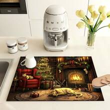 1pc, Home Decor, Christmas Decor, Night Before Christmas Print Draining Mat, New Absorbent Kitchen Counter Drying Pad, Kitchen Utensil Drying Mat - Dish Mat, Soft Diatomite Non-Slip Quick-Dry Mat, Suitable For Kitchen Counter, Suitable For Espresso Machines & More