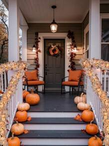 1 套秋季枫叶和藤蔓装饰，人造藤蔓花环，感恩节枫叶装饰，适用于壁炉、楼梯、农舍门、感恩节主题、圣诞节