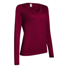 Kit Of 2 Women's Ribbed V-Neck Blouses With Elastane Long Sleeves - 芥末,酒 - 查看 3
