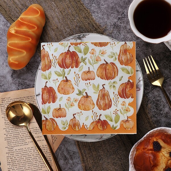 25*25cm, 20pcs Double-Layer Thanksgiving Pumpkin & Maple Leaf Pattern Napkins, Suitable For Thanksgiving Party Decorations,Christmas