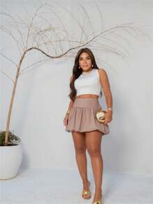 Women's Pleated Balloon Skirt, Gringa Fashion - 米色 - 查看 3