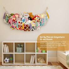 1pc Large Bohemian Stuffed Animal Net Or Hammock, Toy Hammock, Stuffed Animal Storage Corner Hanging Net Rack, Net Hammock Plush Toy Hanging Storage With Hooks For Bedroom (Without LED Light) - Multicolor - View 4