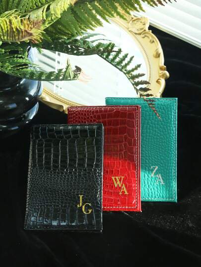 Personalized Initial Letter Passport Cover Customized Gold And Silver Letter Crocodile Leather Passport Holder Customize Luxury Chic Card Holder Unique Travel Gift Birthday Gifts For Her Girlfriend, Family, Friends, Children, Pink Girls For Anniversaries, For Birthdays, School Supplies, For Teenagers, Junior Students, Middle School Students, Senior Students, College Students, University Students, Freshman, Sophomore, Underclassmen, Customized Passport Case, Street Casual Chic