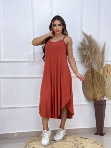 MIDI DRESS WITH STRAP - Coral Pink - View 1