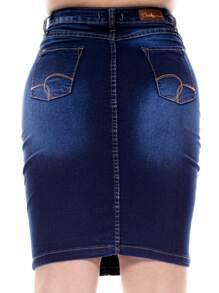 Women Denim Skirts - 深色水洗藍 - 查看 2