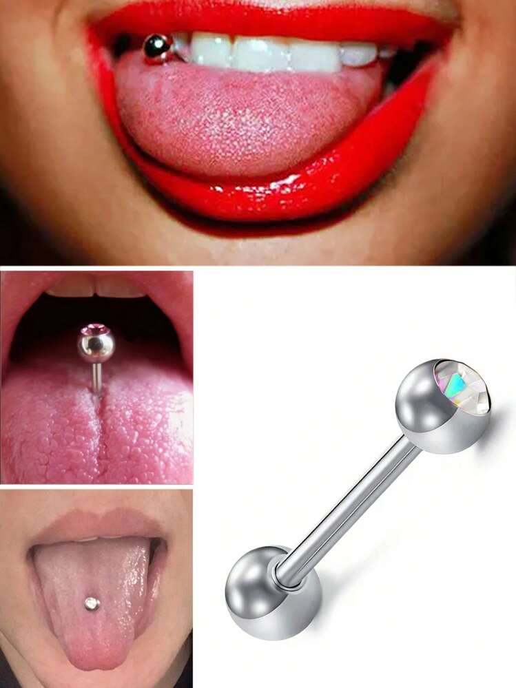 1 pieza Joyería de piercing corporal de acero inoxidable con diseño de letra de moda europea y americana, pendiente de lengua aceitoso, clavo de piercing de pezón, hipoalergénico - anillo de lengua de bola - Añade 22
