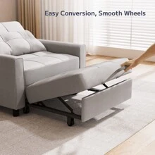 3 In 1 Adjustable Sleeper Sofa Chair Bed With Storage Pocket, Convertible Pull Out  Sleeper Bed , Adjustable Backrest ,Modern Soft Fabric Muebles Para Sala Furniture For Living Room ,BedroomApartment,Office,Grey - 淺灰色 - 查看 3
