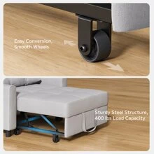 3 In 1 Adjustable Sleeper Sofa Chair Bed With Storage Pocket, Convertible Pull Out  Sleeper Bed , Adjustable Backrest ,Modern Soft Fabric Muebles Para Sala Furniture For Living Room ,BedroomApartment,Office,Grey - 淺灰色 - 查看 6