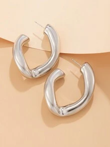 1 对复古几何不对称波浪金属圆耳环