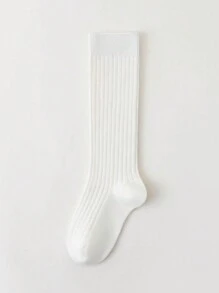1 Pair Simple Solid Color Crew Socks For Children & Teenagers, Breathable Fall & Winter Design - White - View 4