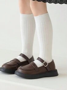 1 Pair Simple Solid Color Crew Socks For Children & Teenagers, Breathable Fall & Winter Design - White - View 3