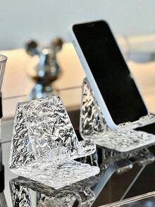 1pc Acrylic Glacier Texture Transparent Phone/Tablet Stand, Portable, Sturdy, Thick, Holder - Multicolor - View 3