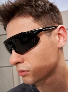 1pc Black Full Coverage Sports Cycling Glasses, Hollow Temples Design, Breathable Frame, Casual Street Bohemian Party Punk Oval Unisex Fashion Glasses Beach Accessories Glasses Shades Looks Street Style And Suit For Sweater Jacket Sweatshirt Hoodie Leather Pants And Cargo Pants Easy Comfort Casual Outfits Outdoor Cycling Glasses For Summer Beach Vacation,Outdoor,Travel - Multicolor - View 9