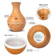 适用于家庭和办公室的木纹加湿器，桌面花瓶形空心裂纹香薰扩散器，带 7 种颜色灯光的空气净化器 - 均碼 - 查看 10