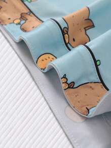 2pcs Cute Capybara Printed Ladies Lounge Wear Set, Short Sleeve Lapel Collar Top And Elastic Waist Shorts, Casual Pajamas And Homewear For Women, All Season, Two Pieces Set, Cool Light Blue