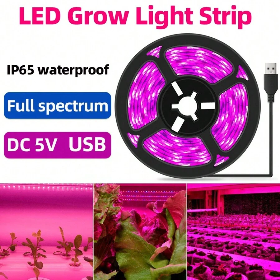 USB 1/2/3/5M 60 Beads/Meter LED Plant Grow Light SMD2835 Pink Purple IP20 Indoor Full Spectrum Greenhouse Flower Seed Plant Lighting