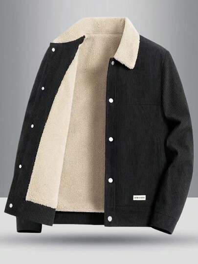 New Men's Outdoor Sports Casual Solid Color Versatile Thermal Lined Thick Warm Jacket, Winter, For Fall