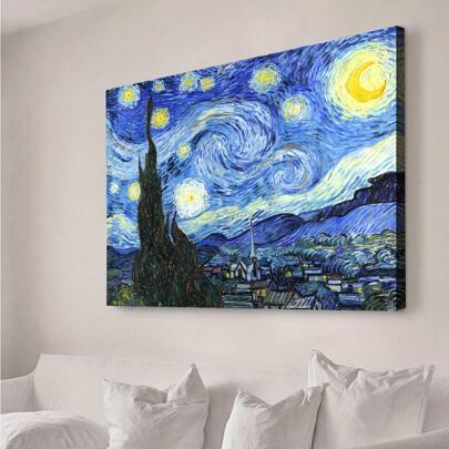 1 pieza Póster de lienzo, Arte Clásico, Noche Estrellada, Regalo ideal para el dormitorio, la sala de estar, el pasillo, Arte de pared, Decoración de pared, Decoración de invierno, Decoración de pared, Decoración de habitación, Pósteres, Arte de pared, Artículos de decoración de habitación