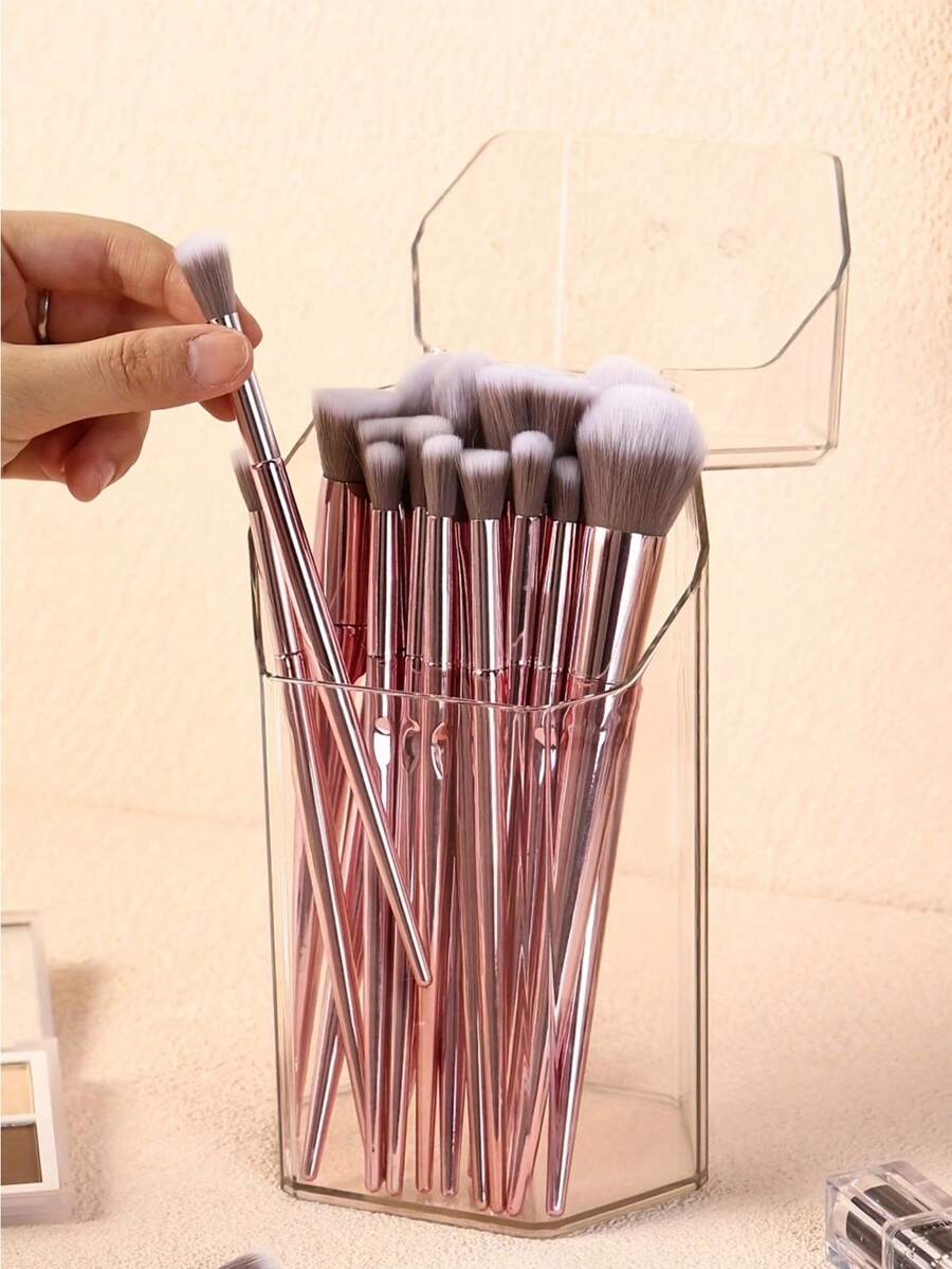 1pc Makeup Brush Organizer Cylinder,Room,Home,Bedroom,Bathroom,House,Pink Room,Living Room Decor,Travel Stuff,Gift Bag,Gifts For Mom,Dad,Men,Friends,Teacher,Birthday,Wedding,Desk,Shelves,Accessories,Gift Boxes,Funny Gift,Storage,Makeup Brush Holder - Clear - View 1