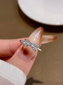 1 件 S925 纯银简约优雅蝴蝶结女士锆石戒指女士珠宝礼物生日礼物派对礼物 - 蝴蝶結戒指 - 查看 3